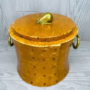 Vintage rare Cork and brass ice bucket bar wear 1940s retro glam with brass pear